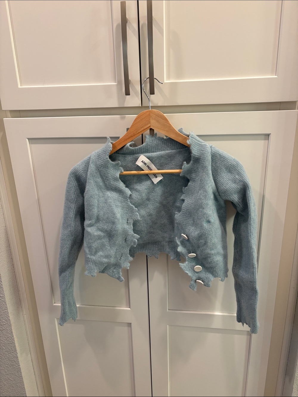 Light Blue Ruffle-Edge Cropped Cardigan